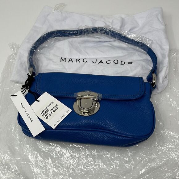 Marc Jacobs Louise Mini Flap Bag Calf Leather Bright Blue + Dust Bag w Tags‎